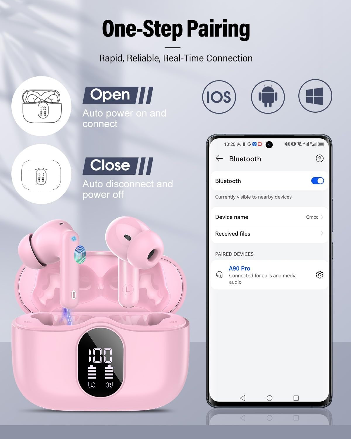 Wireless Bluetooth 5.4 Earbuds, Noise Cancelling, IP7 Waterproof, 36H Playtime,4