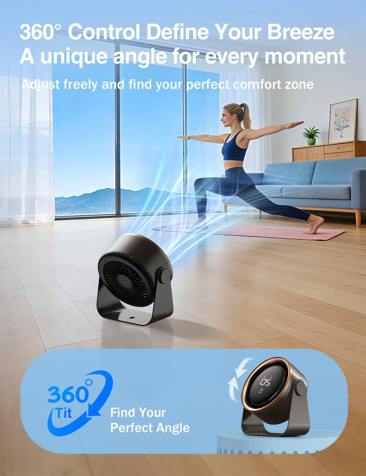 Ultra Quiet Small Desk Fan, Touch Control, Multi Speed Air Circulator, USB Recha4