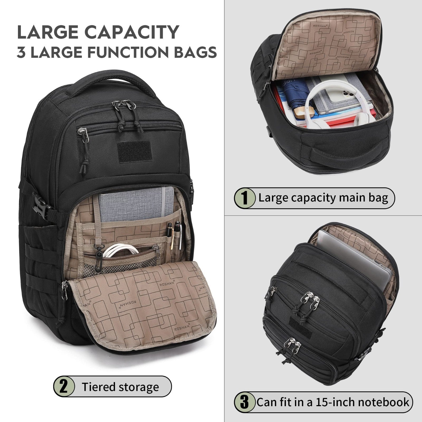Tactical Military Backpack for Men   Small Black Assault Bag, Outdoor Gear7
