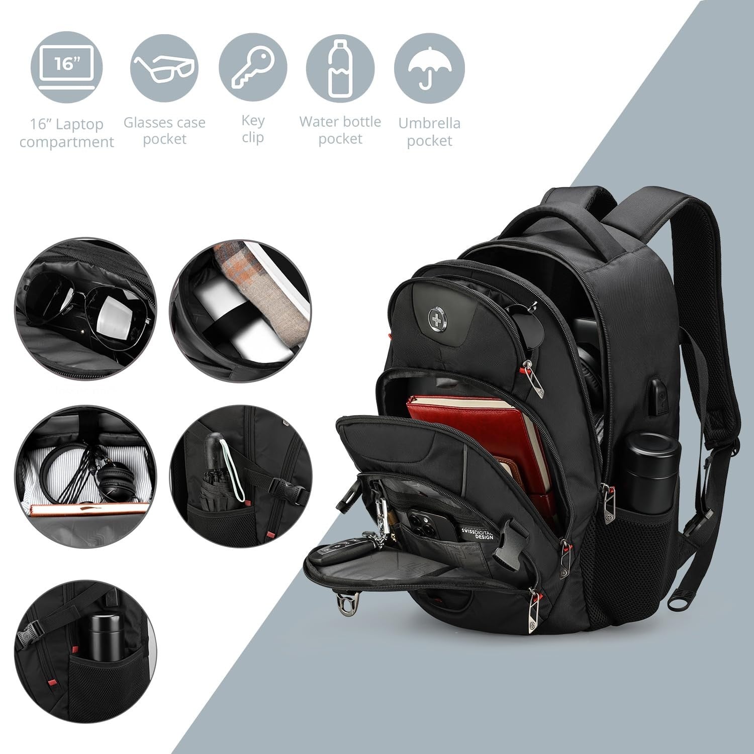 Travel Backpack for Men   RFID Protection, USB Charging, Apple Find My, Add A Ba7