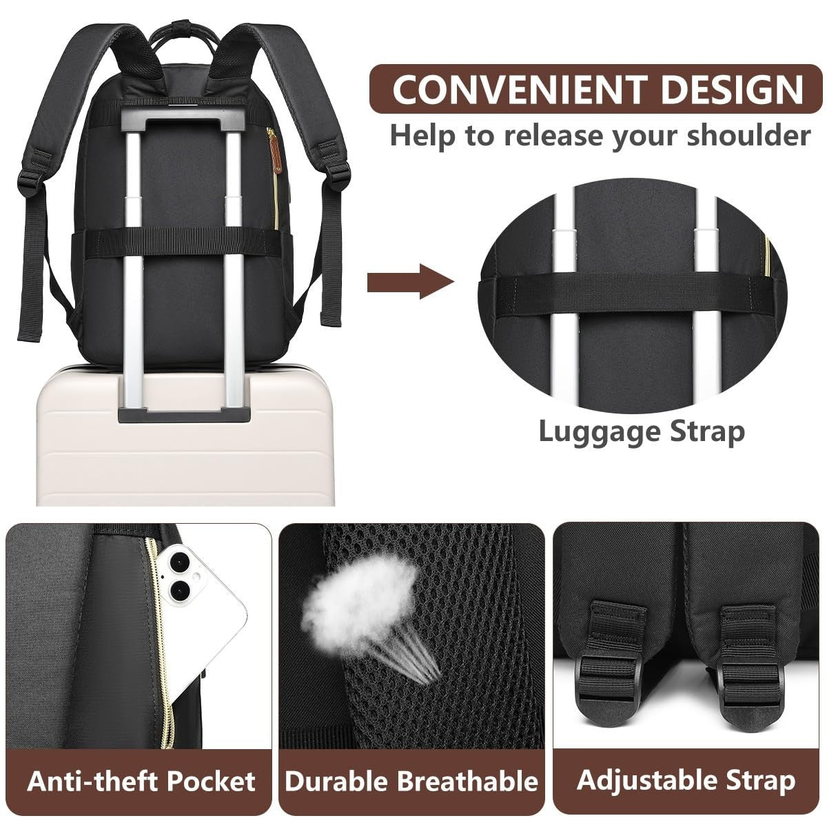 Stylish Laptop Backpack for Women   17.3" Travel Work Bag with USB Charging Port4