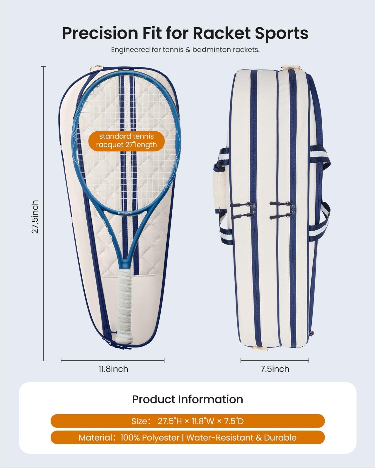 Water-Resistant Tennis Racket Bag with Shoe Compartment, Holds 3-6 Rackets, Gym5