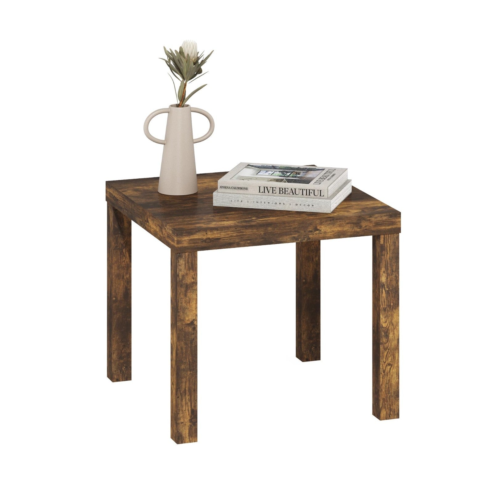 Modern Square Side Table - 1.8" Thick Top, Simple Nightstand, Easy Assembly, Amb1