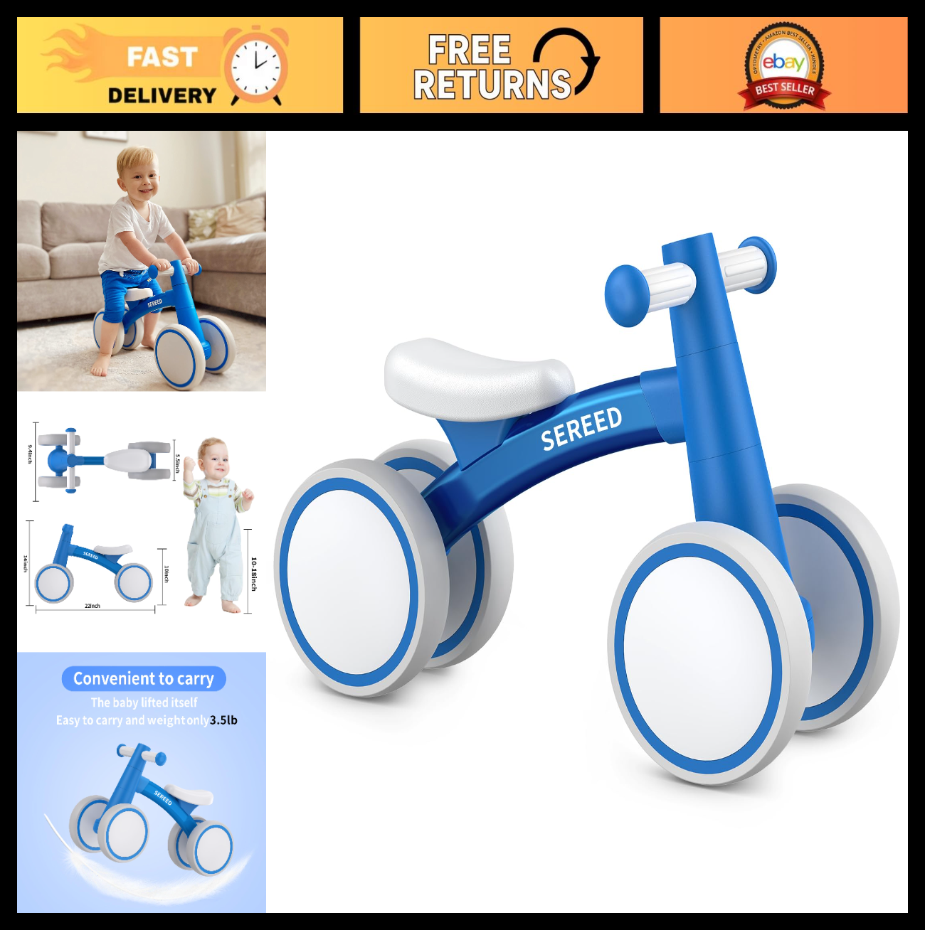 Toddler Balance Bike for 1 Year Old   4 Wheels, First Birthday Gift, 12 24 Month0