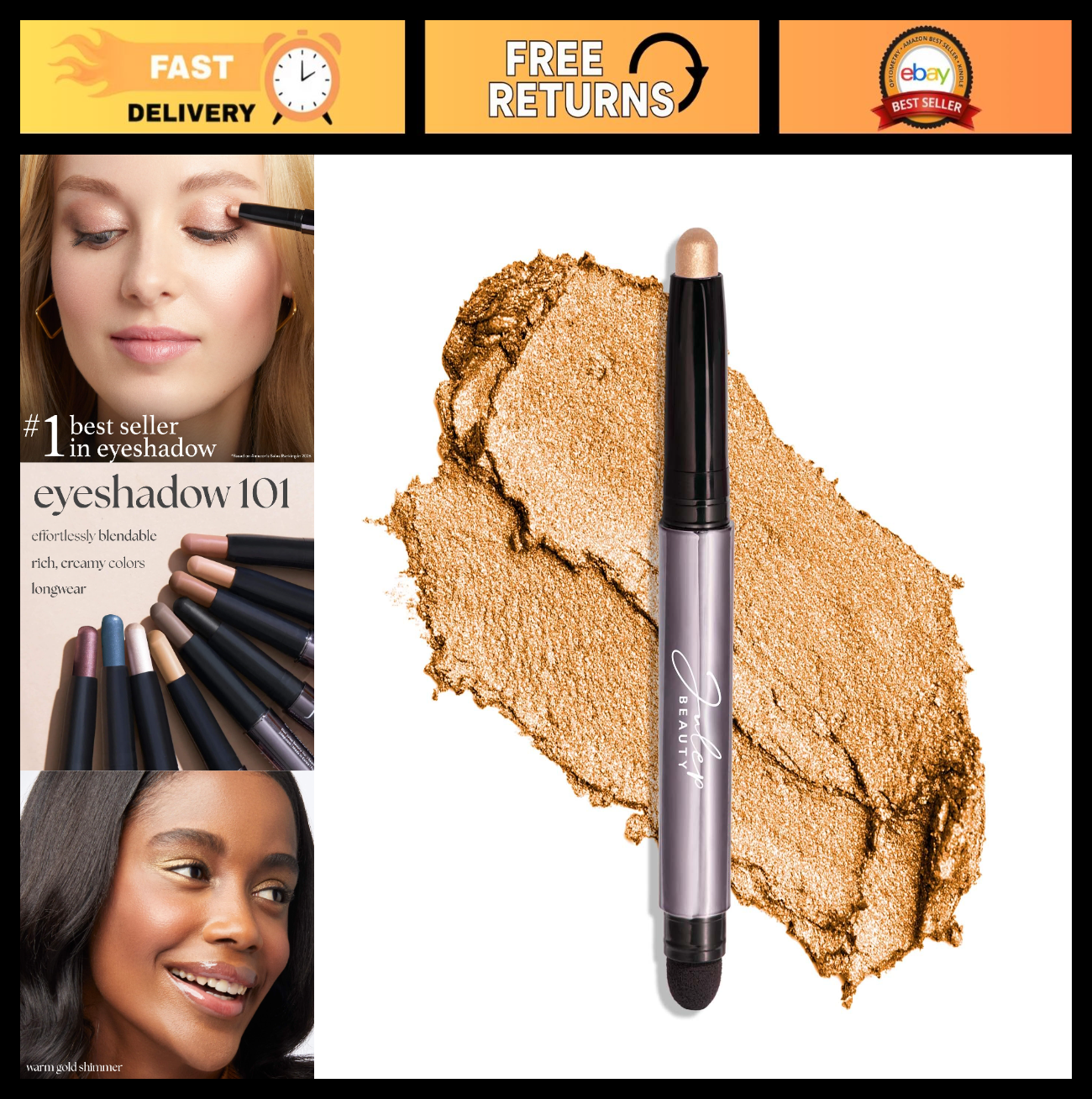 Crème-to-Powder Eyeshadow Stick - Warm Gold Shimmer, Long-Lasting, Easy Apply0