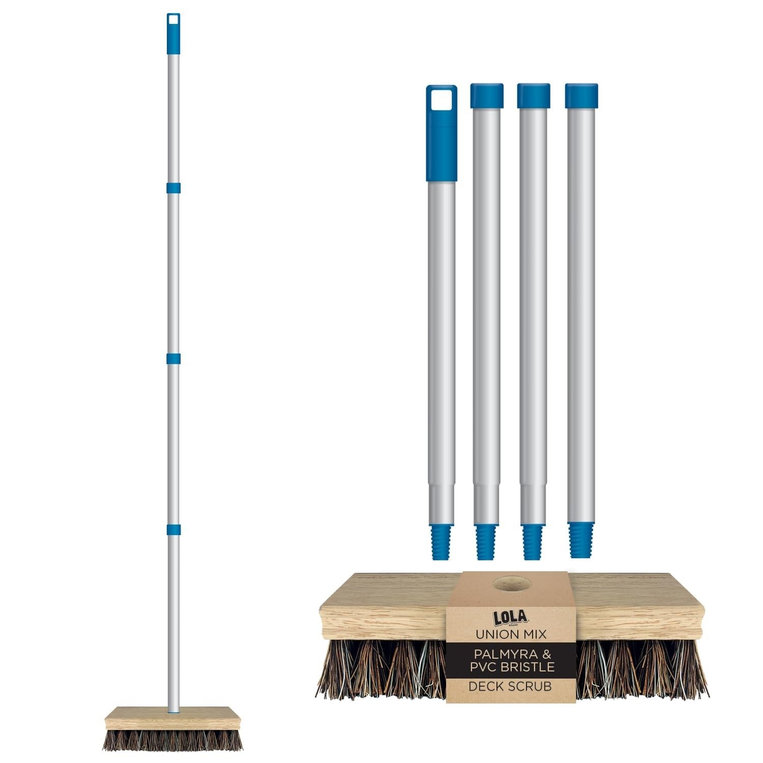 9" x 3.5" Deck Scrub Brush with Palmyra & PVC Bristles for Outdoor Cleaning, Dir1