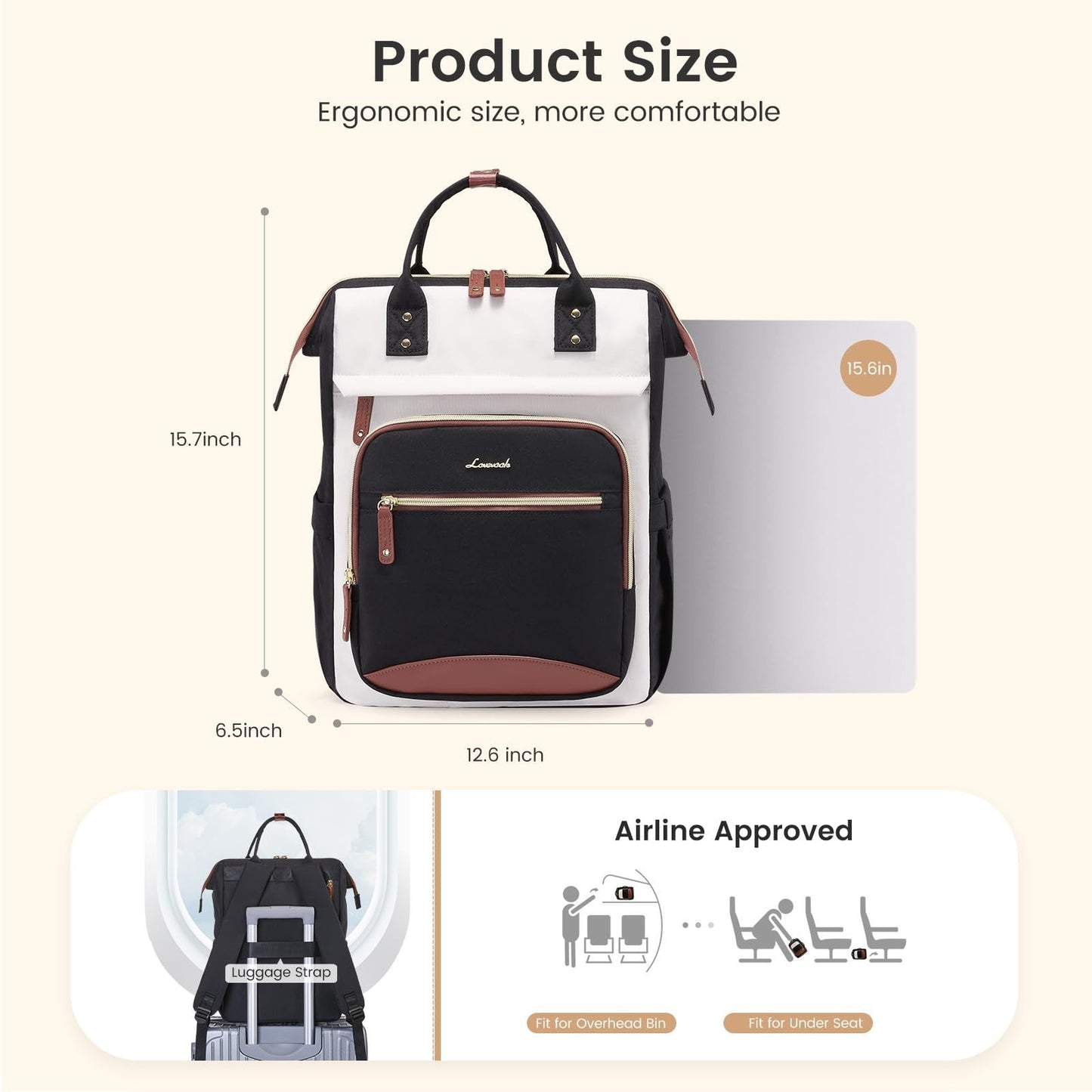 Stylish Waterproof Laptop Backpack for Women, 15.6" Large Capacity Work Bag with5