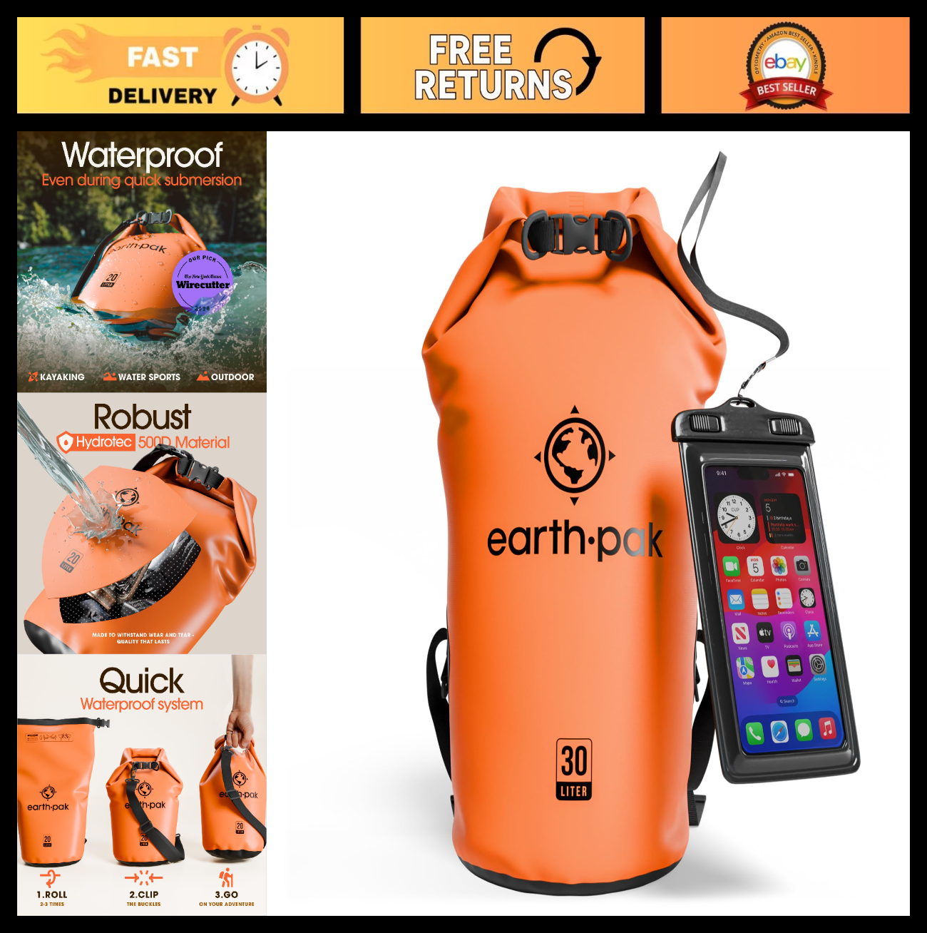 Waterproof Dry Bag Backpack   Roll Top Sack for Kayaking & Gear Storage, Phone C0