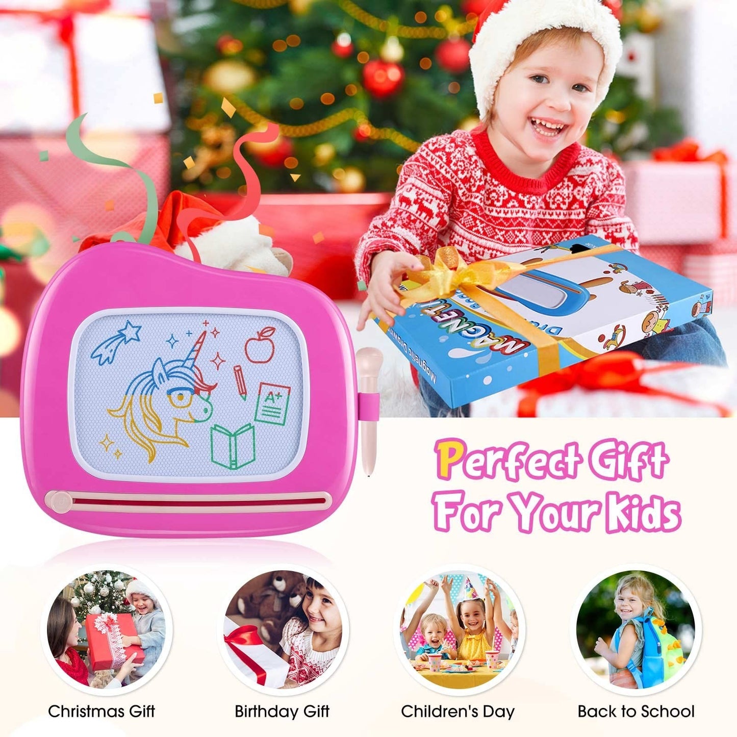 Magnetic Drawing Board for Toddlers - Erasable Doodle Toy for Home & Travel, Age3