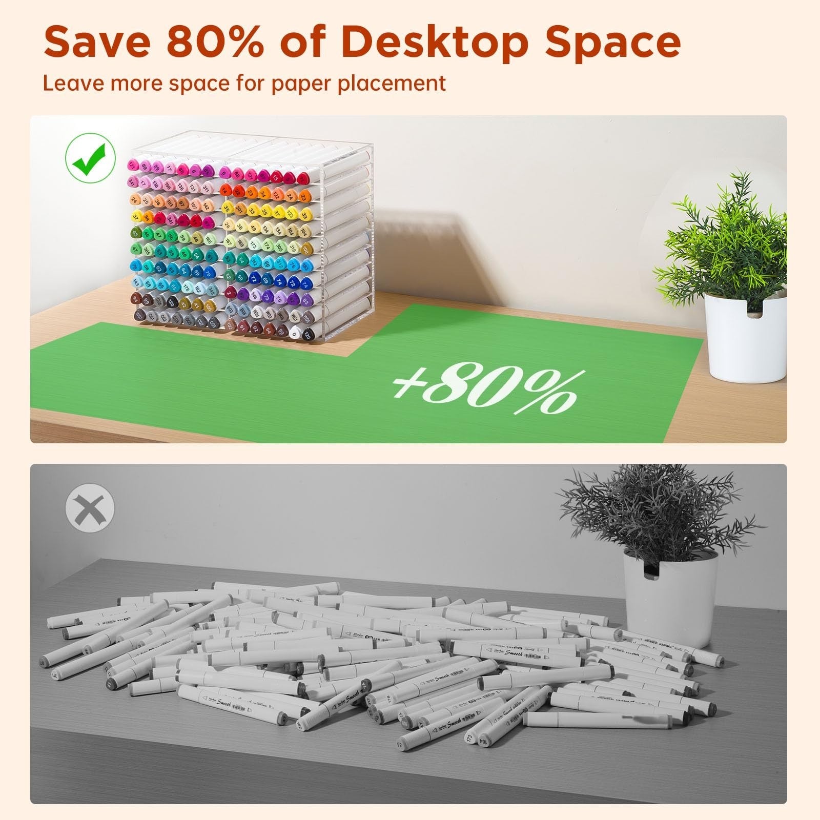 Horizontal Marker Organizer for 140 Markers - Acrylic Desktop Storage Rack for A3