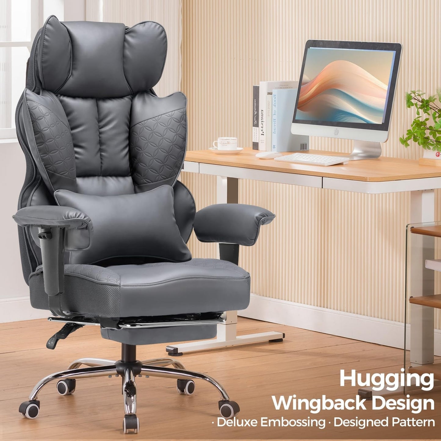 Big & Tall Gaming Chair 400lbs Heavy Duty with Foot Rest, Ergonomic Lumbar Suppo7