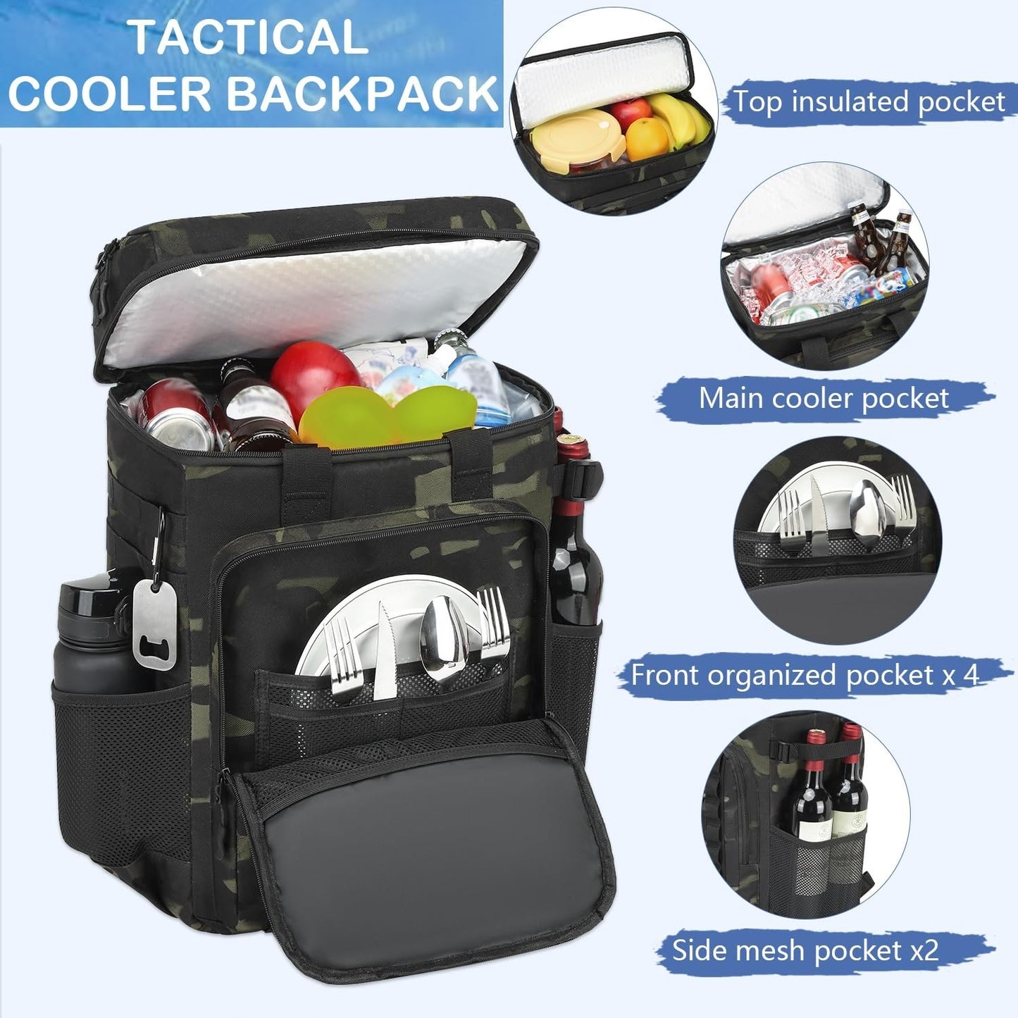 Insulated Tactical Backpack Cooler - 42 Can Soft Cooler for Camping, Hiking, Bea5