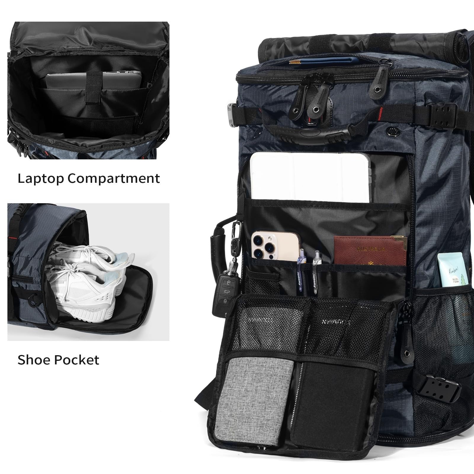 Large Capacity Travel Hiking Sports Backpack Duffle Bag 60L Convertible Laptop B8