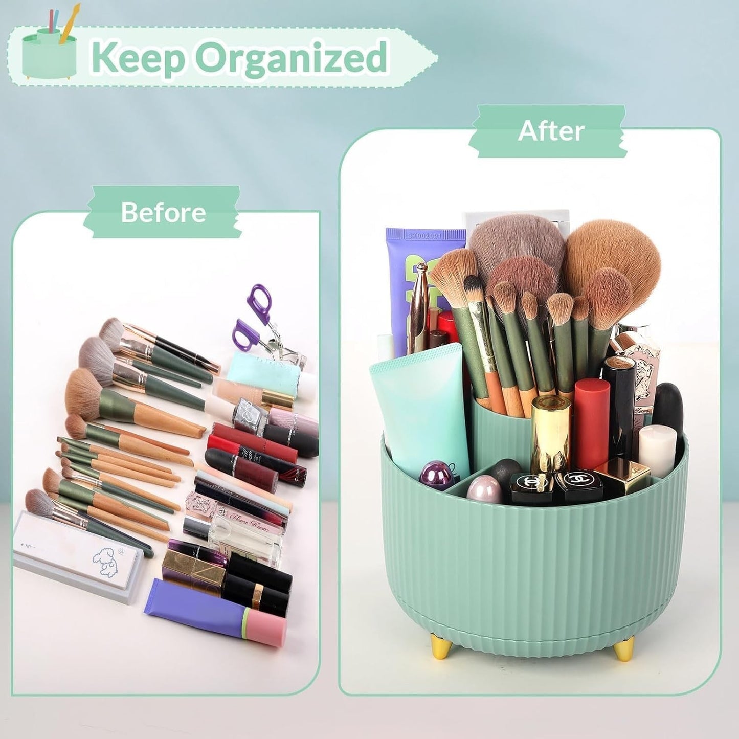 360° Rotating Desk Organizer   Dual Purpose Pencil Holder, 5 Slot Cup for Home,3
