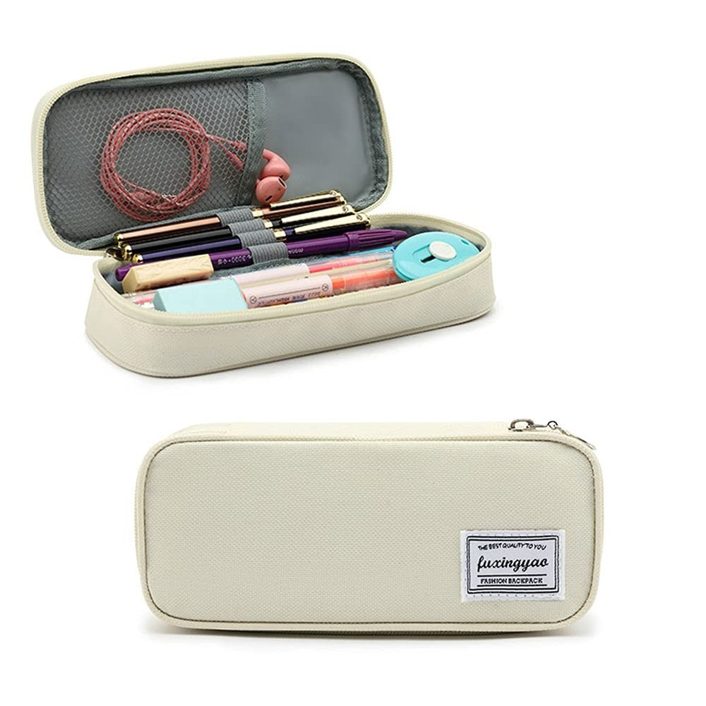 Multi Slot Pencil Case, Portable Pen Pouch, Office & School Supplies Bag   White1