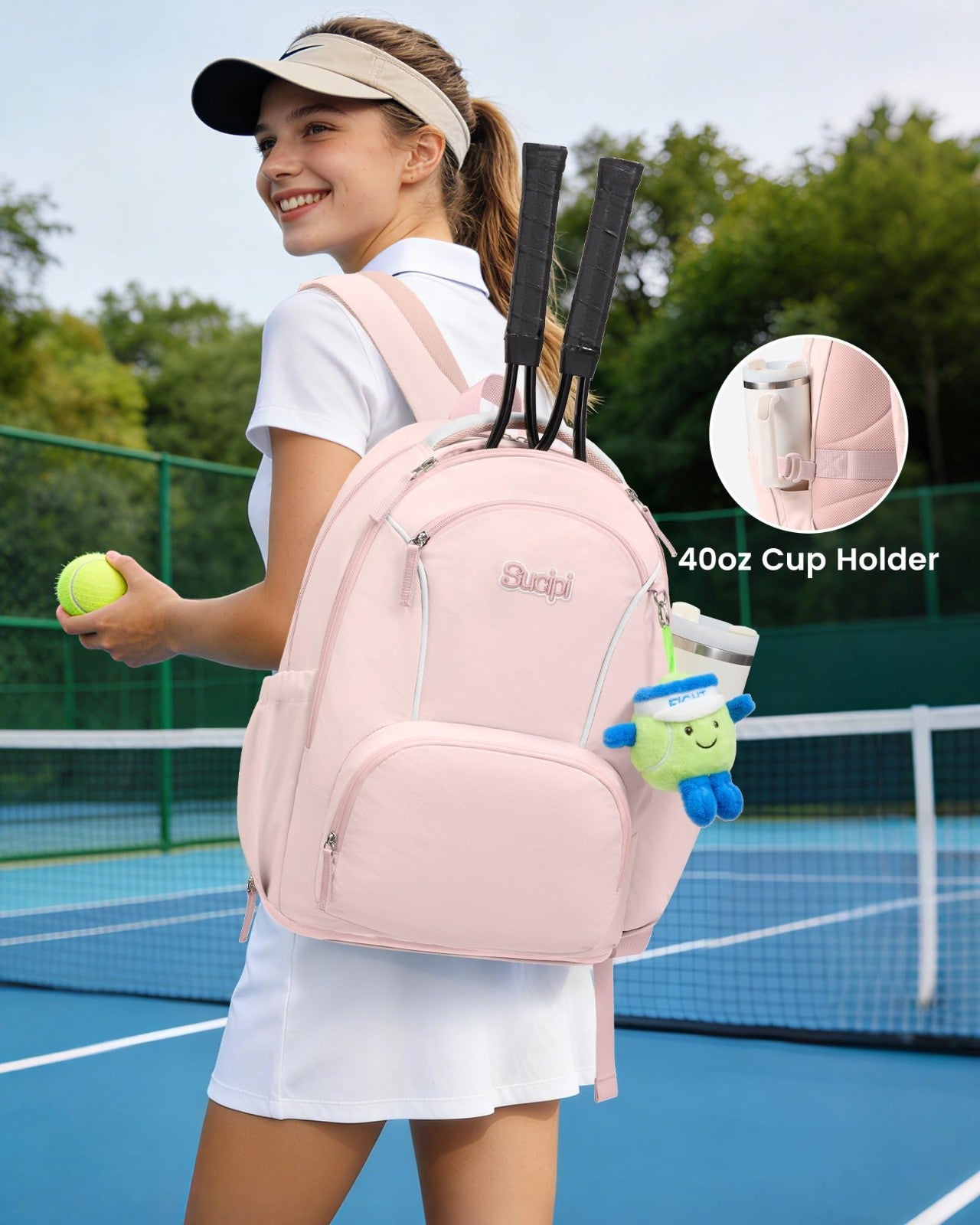 Tennis Backpack for Women, Holds 2 Rackets, Ventilated Shoe Compartment, Cup Hol2