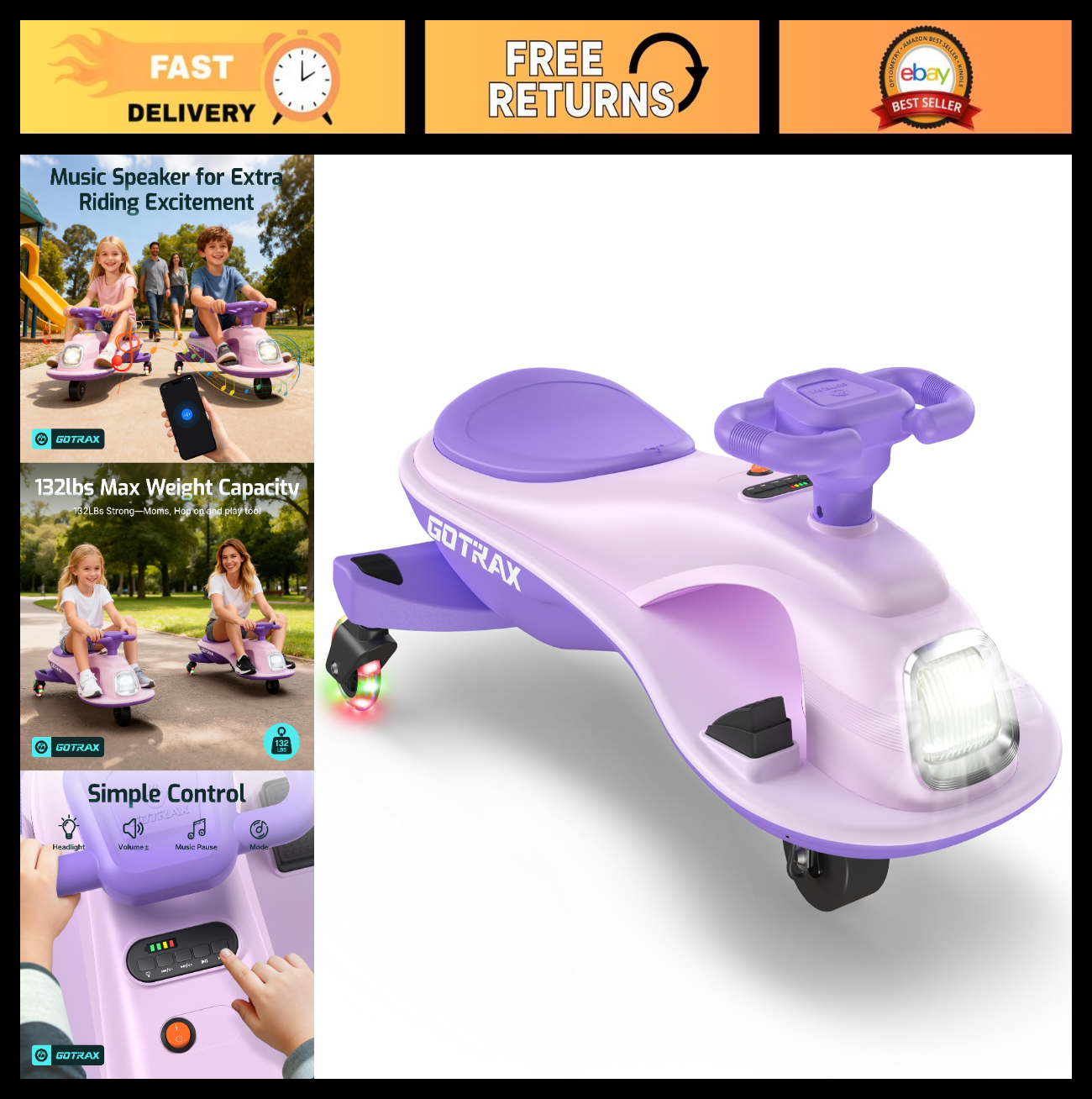 Electric Wiggle Car for Kids 3-8, 12V Battery, Bluetooth, 120 Min Ride Time0