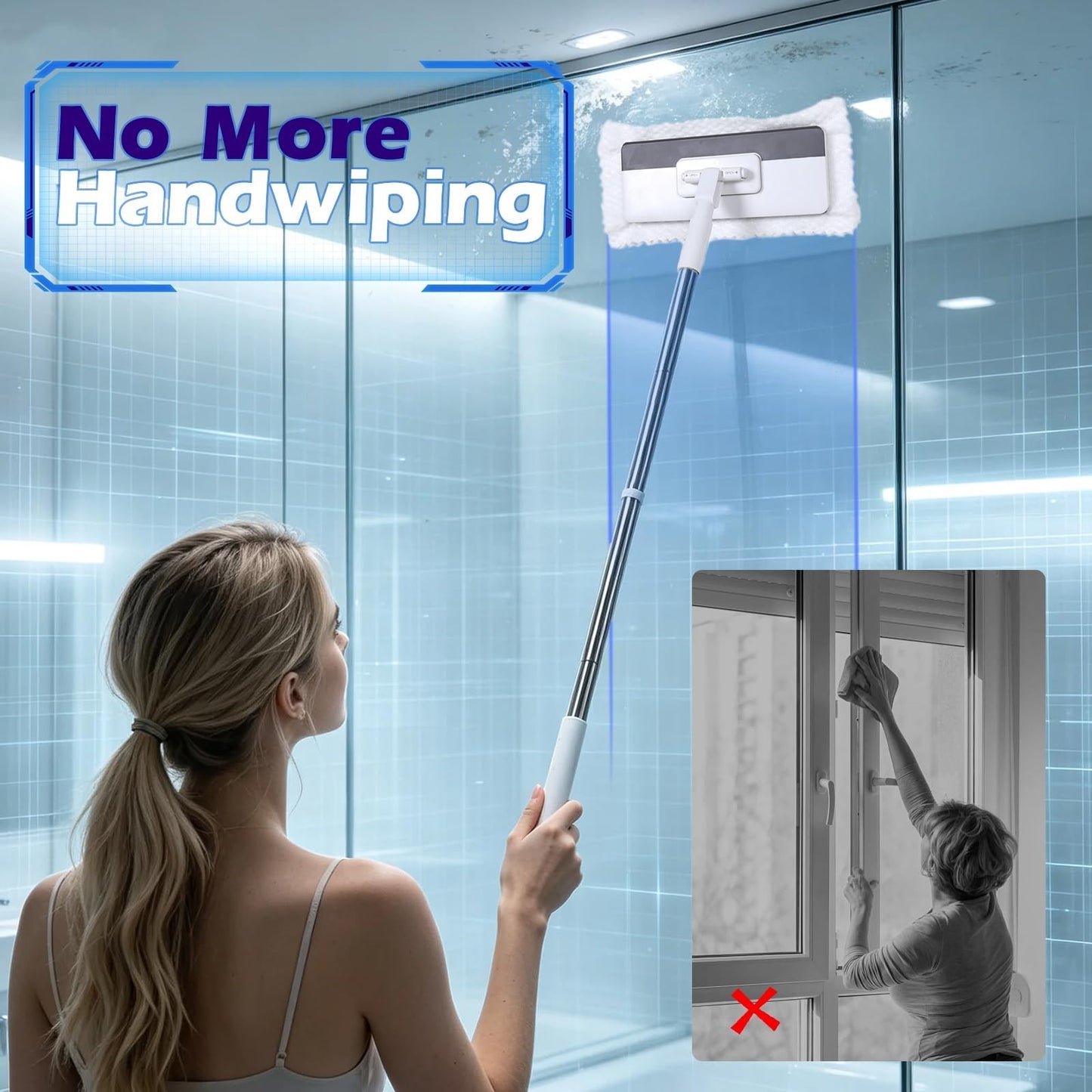 51" Hands-Free Flat Mop with Stainless Steel Handle - Snap Grip Design for Easy6