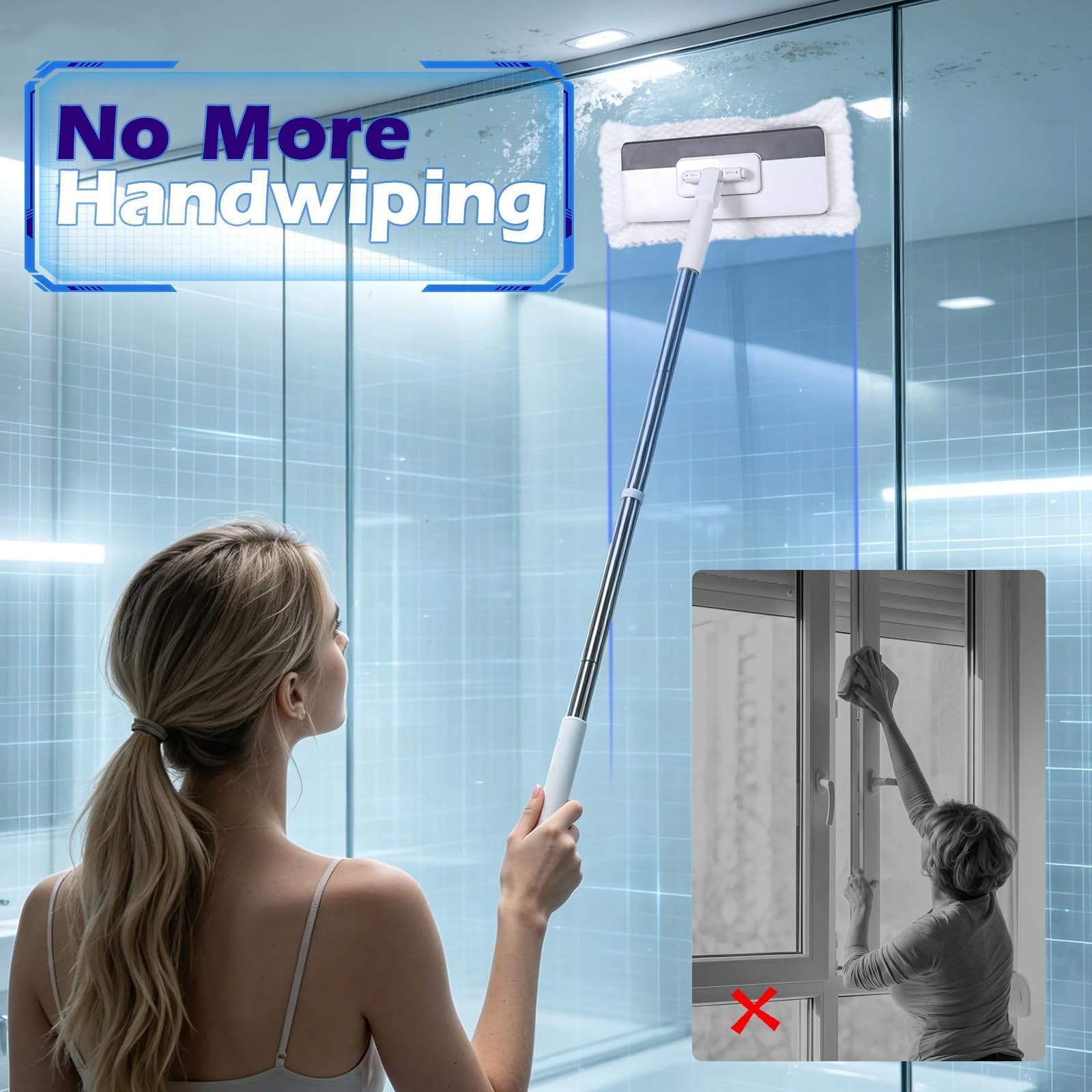 51" Hands-Free Flat Mop with Stainless Steel Handle - Snap Grip Design for Easy6
