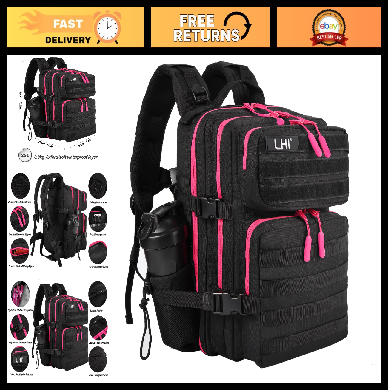 Tactical Military Backpack 25L/35L Army Assault Pack Rucksack with Water Bottle0