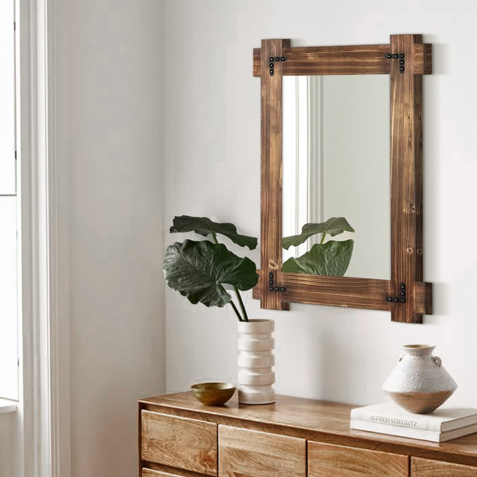 Rustic Wood Bathroom Mirror - Farmhouse Wall-Mounted Vanity Mirror 30x202