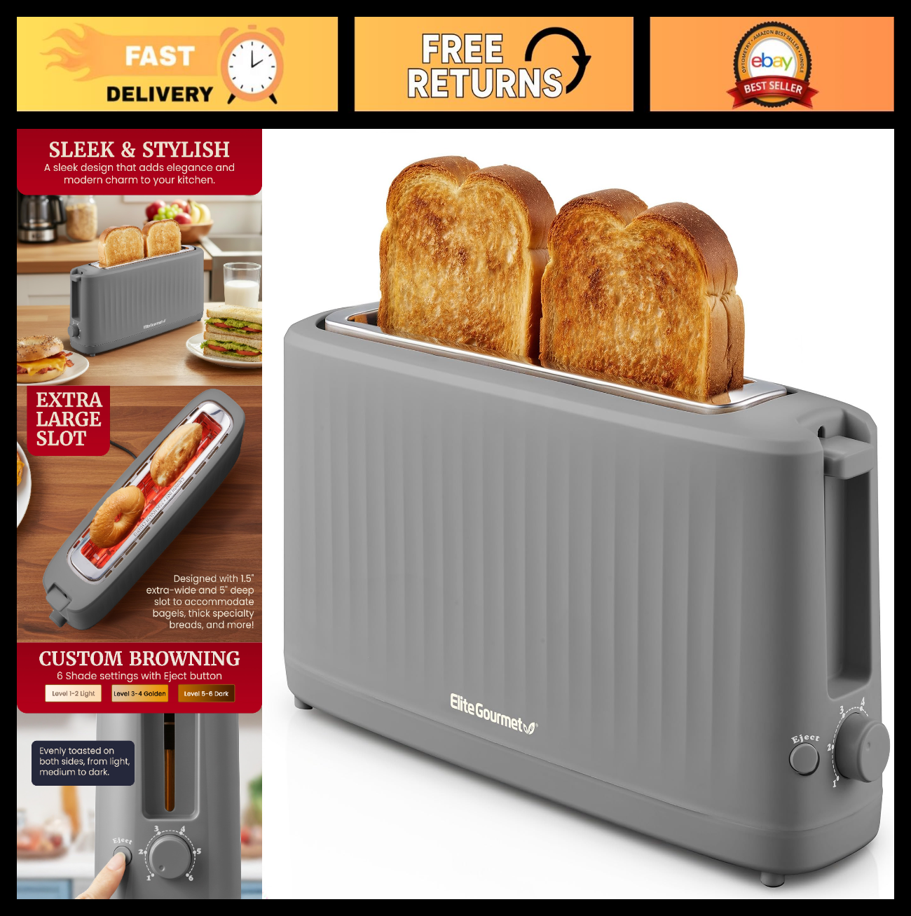 2-Slice Long Slot Toaster with Cool-Touch Body, 6 Browning Settings, Extra-Wide0