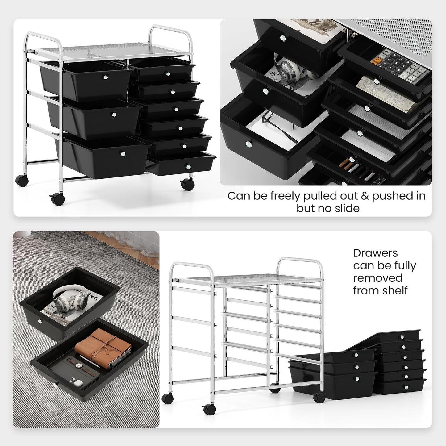 9 Drawer Rolling Storage Cart with Wheels   Under Desk Organizer for Craft, Art,3
