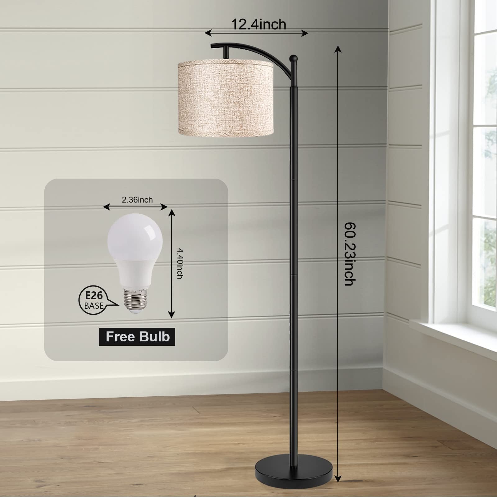 Modern LED Floor Lamp with Remote & Foot Switch, 4 Color Temperatures, Black5
