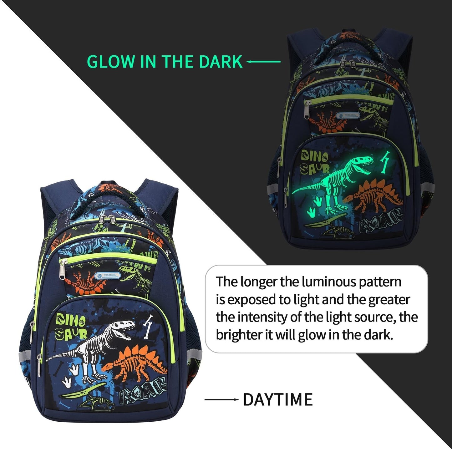 Large Kids Backpack for Boys 8 12, 17in School Bag, Durable Nylon, Dino Design3