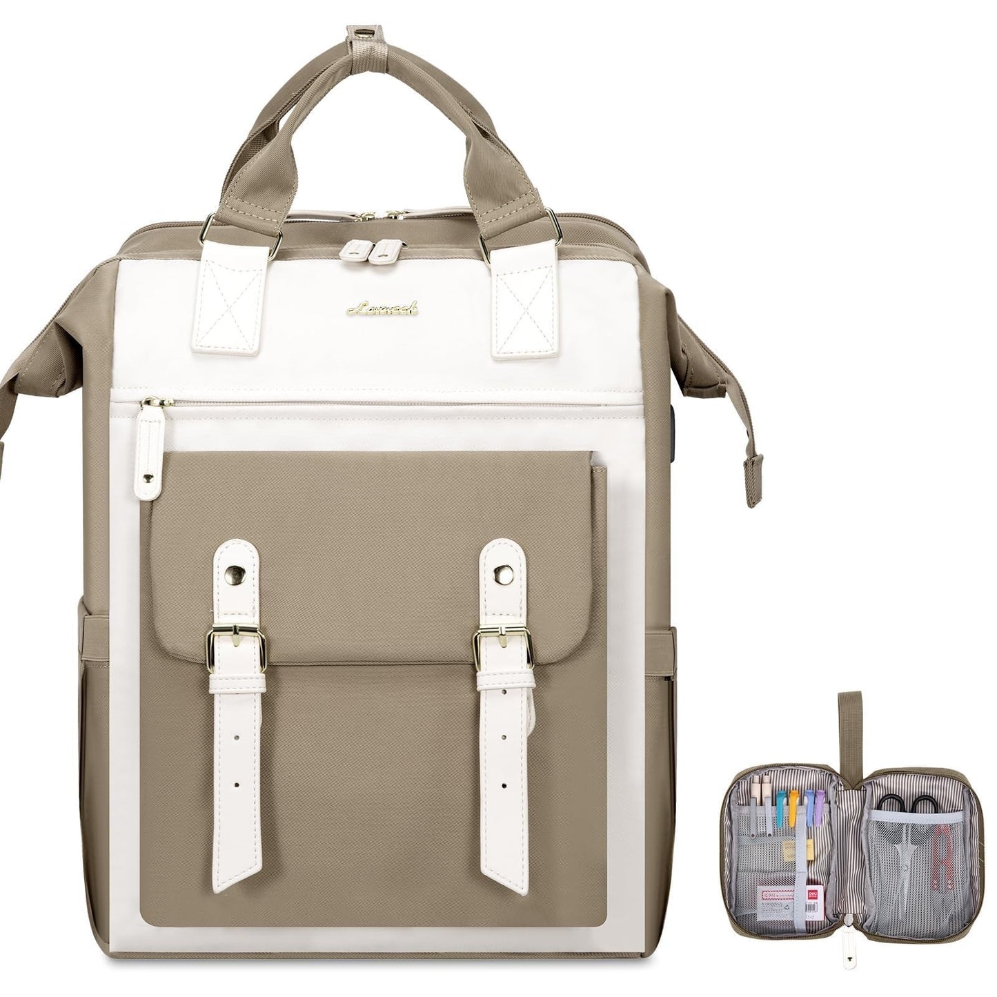 Water Resistant Laptop Backpack for 17.3" Laptops, Anti Theft Travel Bag, Khaki4