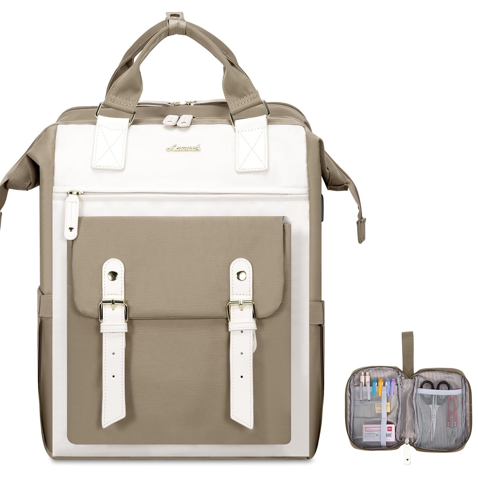 Water Resistant Laptop Backpack for 17.3" Laptops, Anti Theft Travel Bag, Khaki4