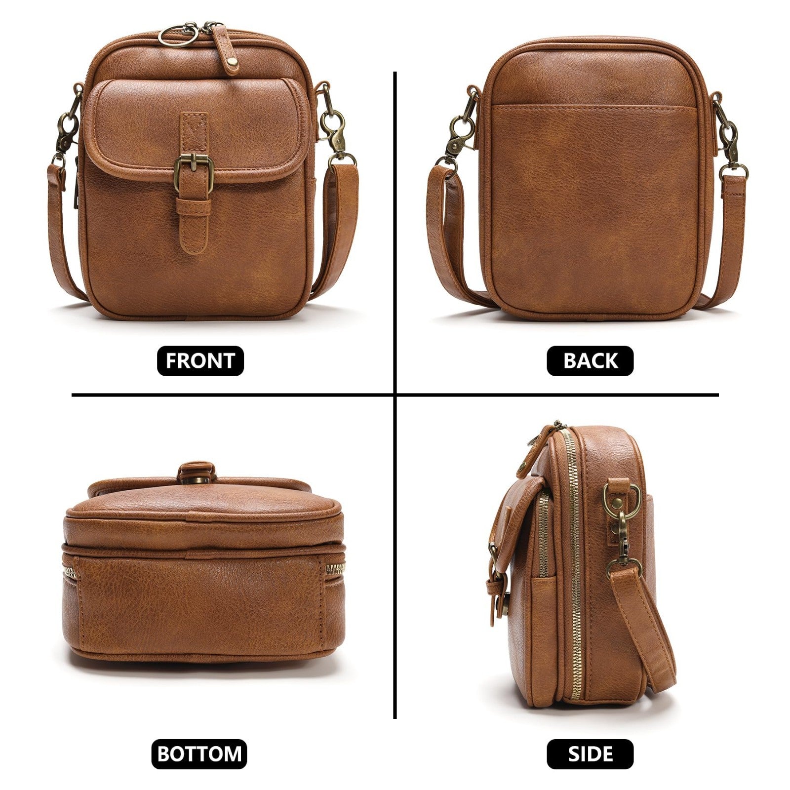 Vegan Leather Crossbody Bags for Women - Vintage Anti-Theft Messenger Purse with5
