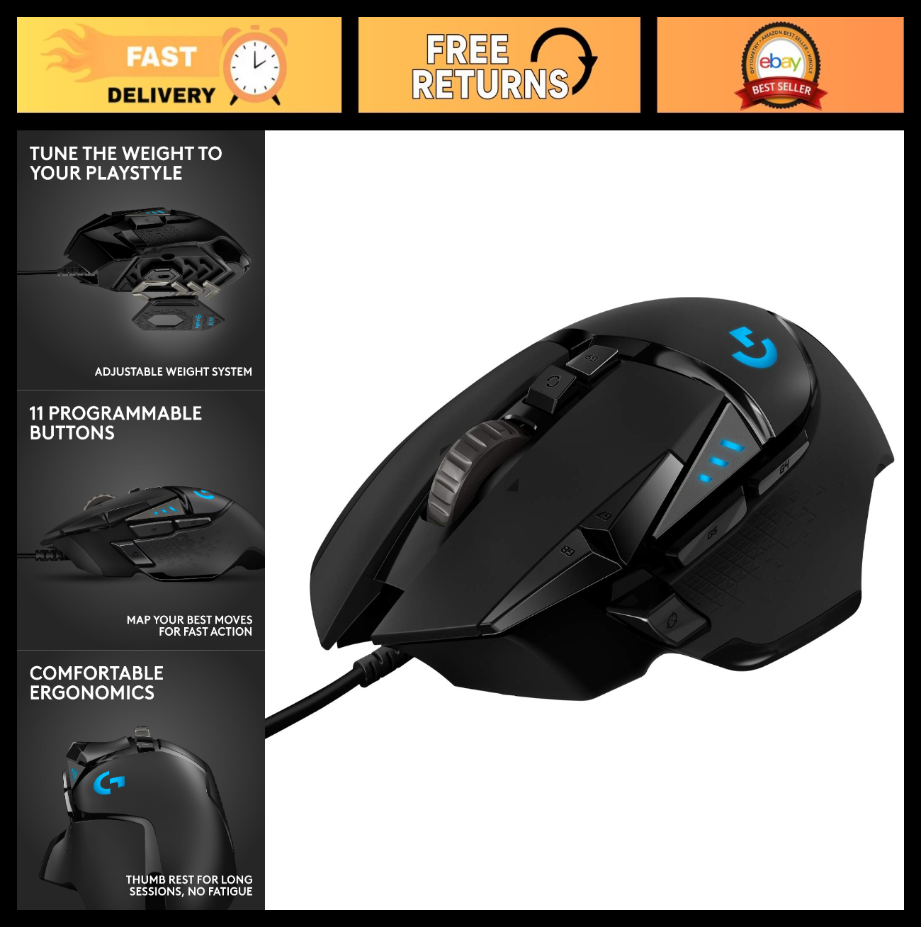 High-Performance Wired Gaming Mouse - 25,600 DPI, RGB, Adjustable Weights, 11 Bu0