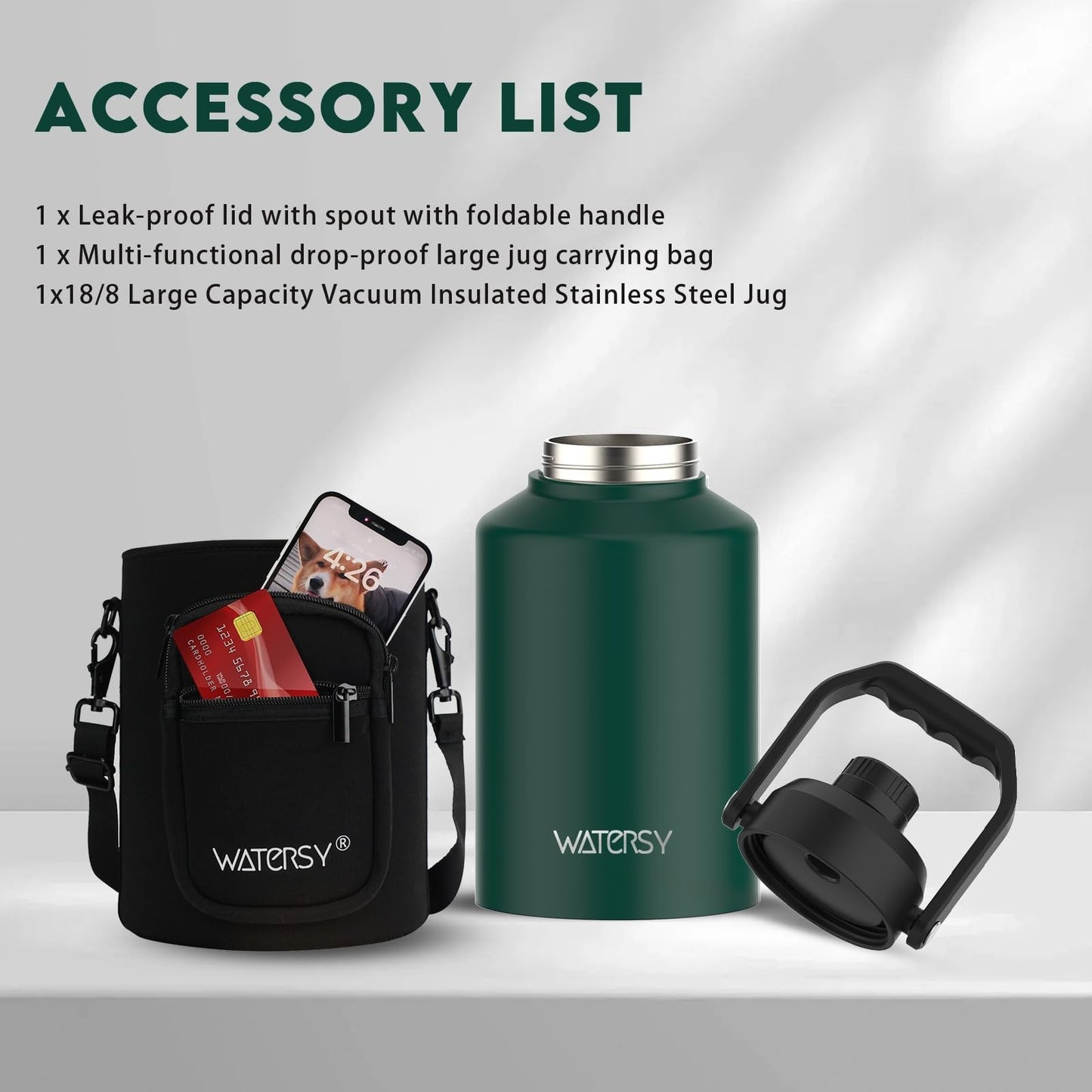 Insulated 1 Gallon Water Bottle - 48H Cold, BPA Free, Leak Proof, 128oz Jug for6