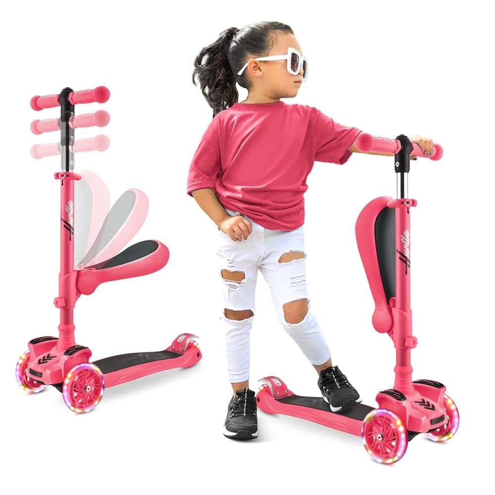 3-Wheeled Kids Scooter with LED Lights, Adjustable Handlebar, Foldable Seat - Si1