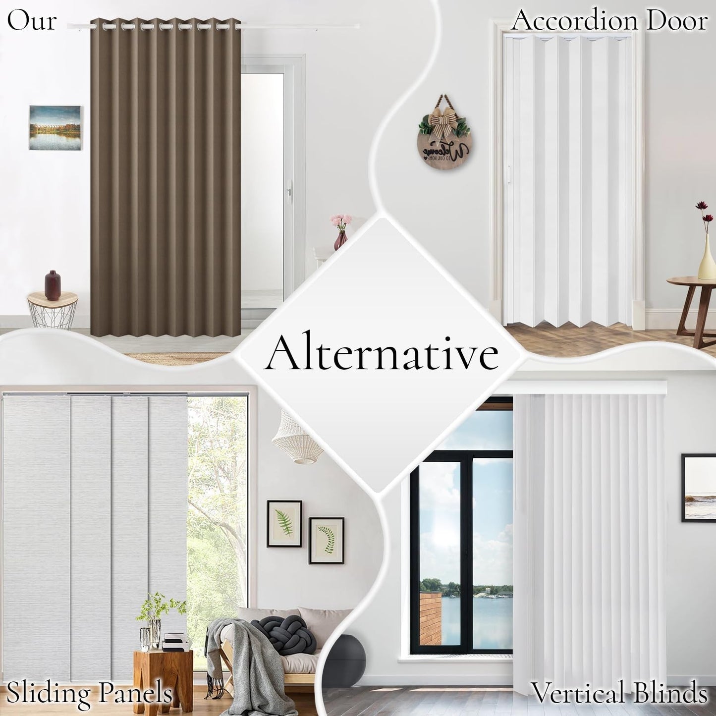 100% Blackout Magnetic Accordion Door Curtain   80" Length, Brown, Single Panel,4