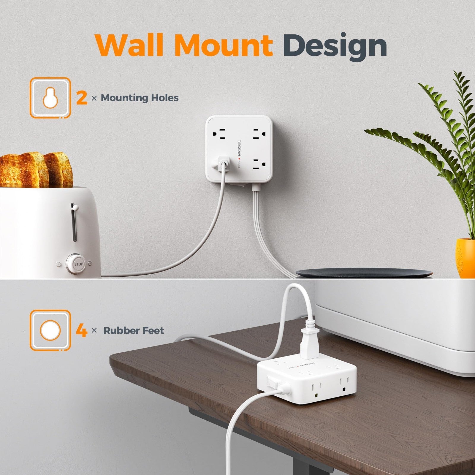 Surge Protector Power Strip 900J Protection, 15 Ft Extension Cord, White5