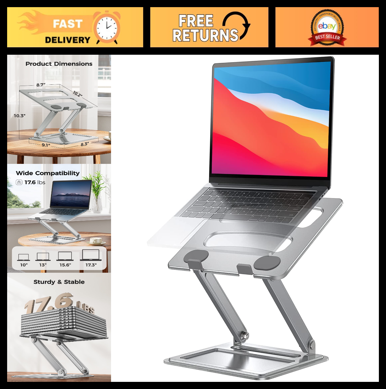 Adjustable Portable Laptop Stand for 17.3" Laptops, Ergonomic Design, Heat Dissi0