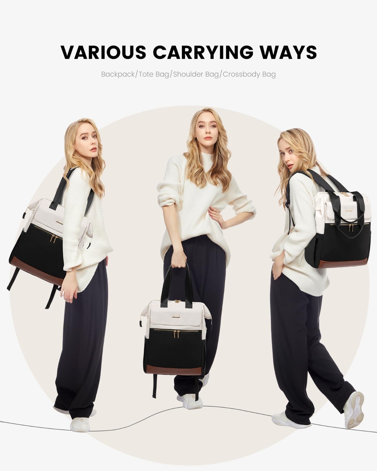 Stylish 15.6" Laptop Backpack for Women, USB Port, Waterproof Travel Bag, 2PCS6