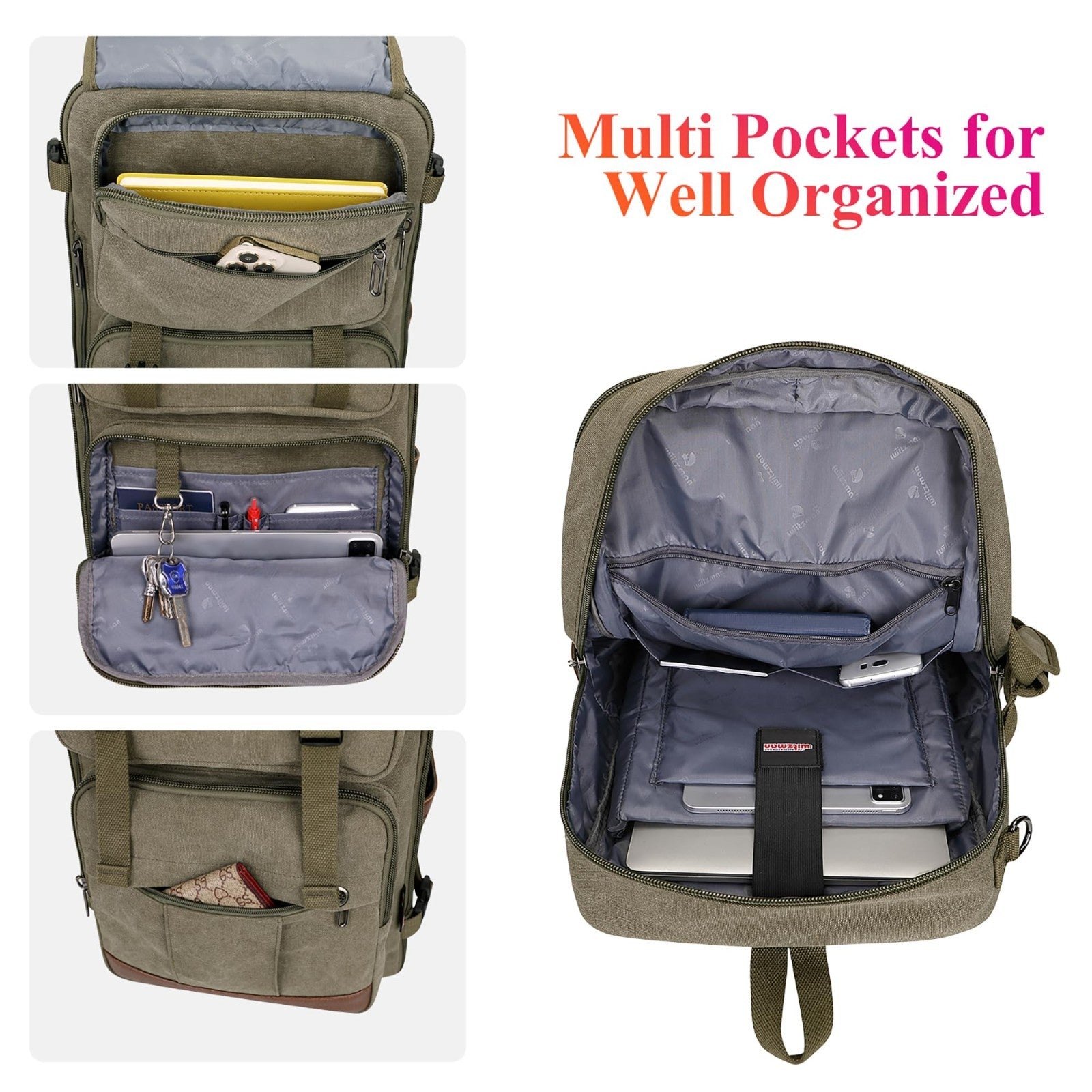 Large Canvas Travel Backpack for Men, 16 Inch Laptop Compatible, Durable & Styli3