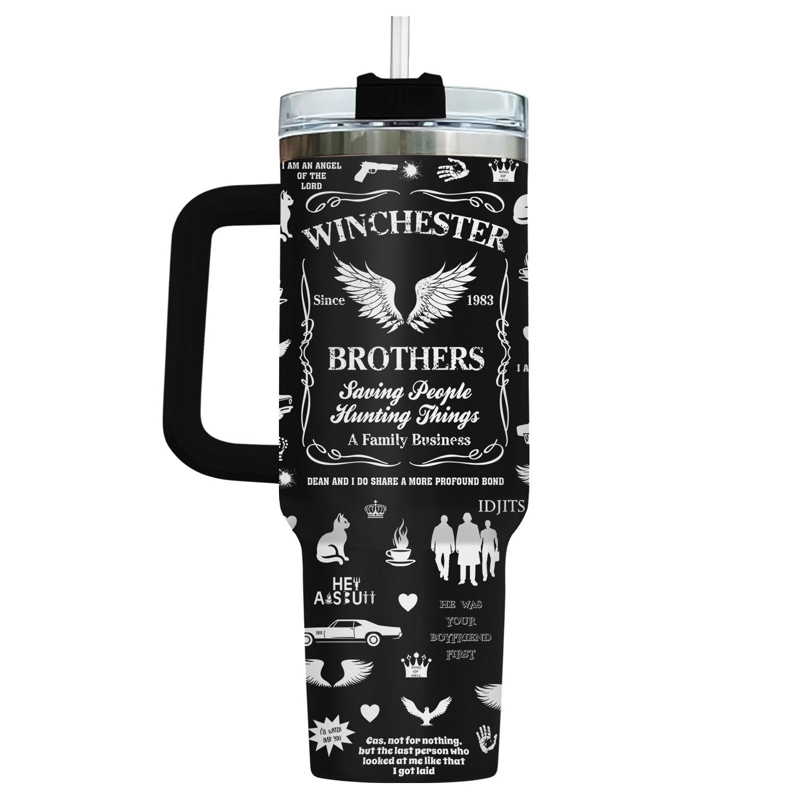 40oz Insulated Tumbler with Handle & Straw   Vintage Car Wings Coffee Cup Gift3