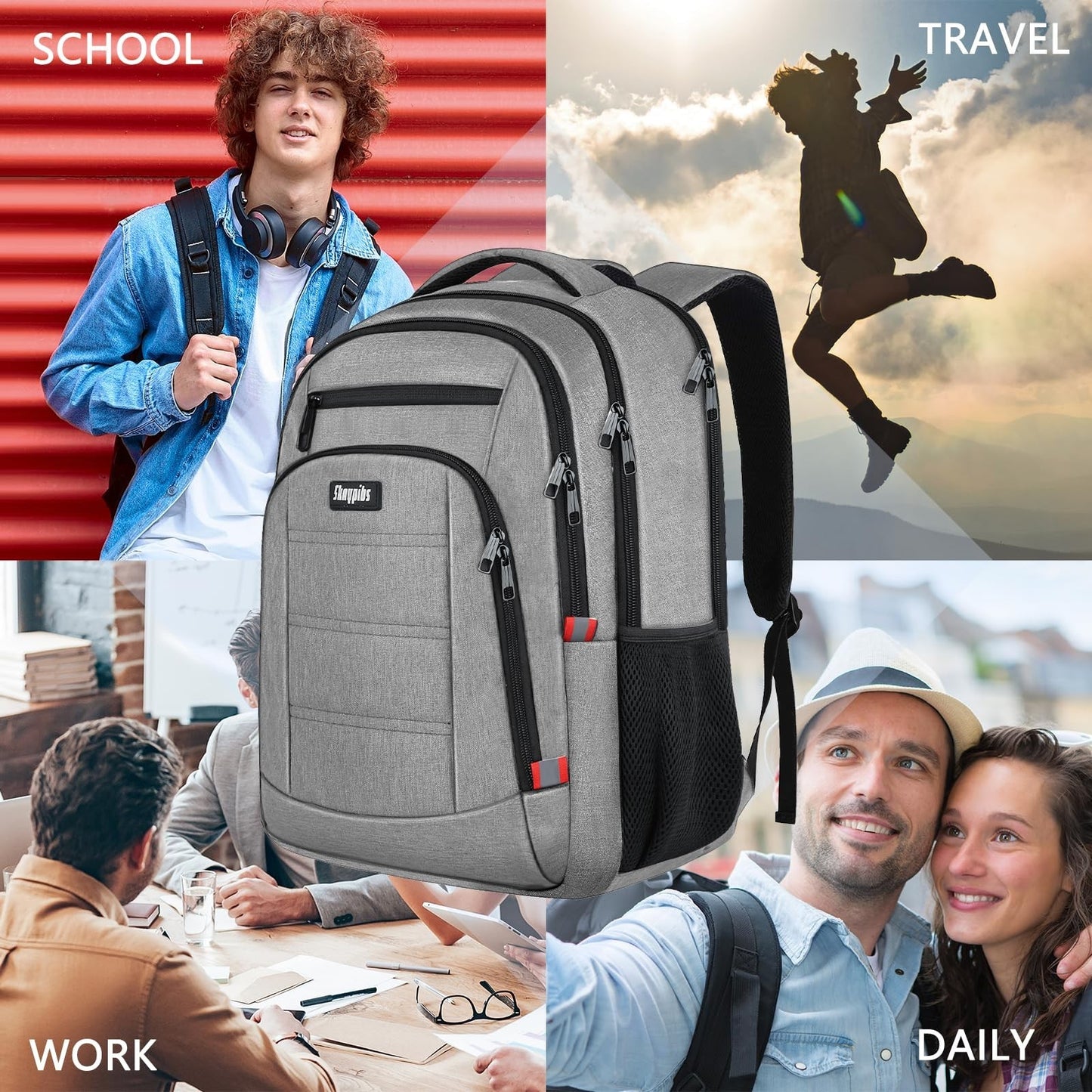 Water Resistant Laptop Backpack for Men & Women, 17.3" College Bookbag, Sturdy T2