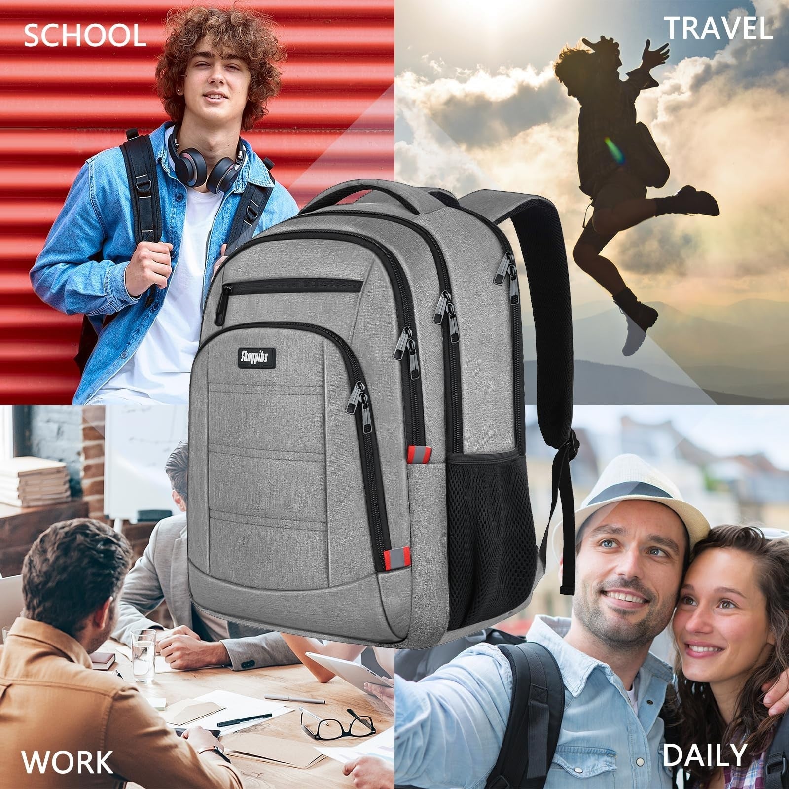 Water Resistant Laptop Backpack for Men & Women, 17.3" College Bookbag, Sturdy T2