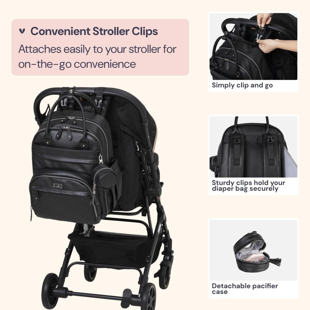 Stylish Leather Diaper Bag Backpack   Multi Function Baby Travel Bag with Changi5