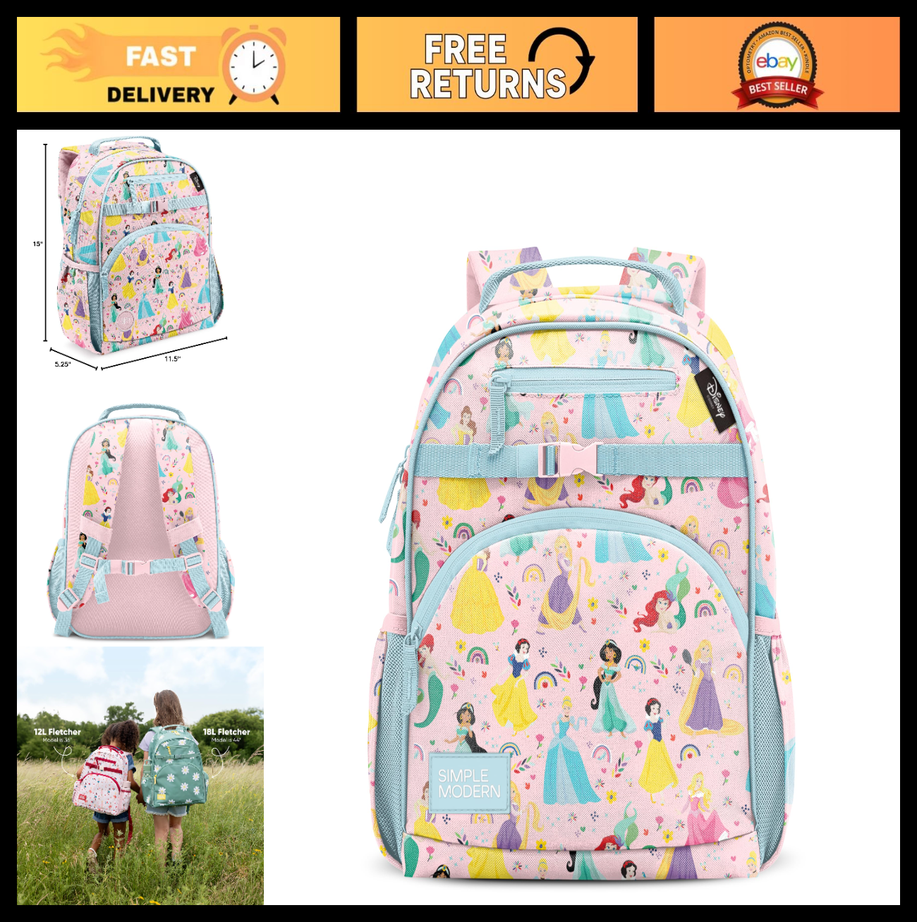 Disney Princess Kids Backpack 12L for School, Girls & Boys, Durable & Stylish0