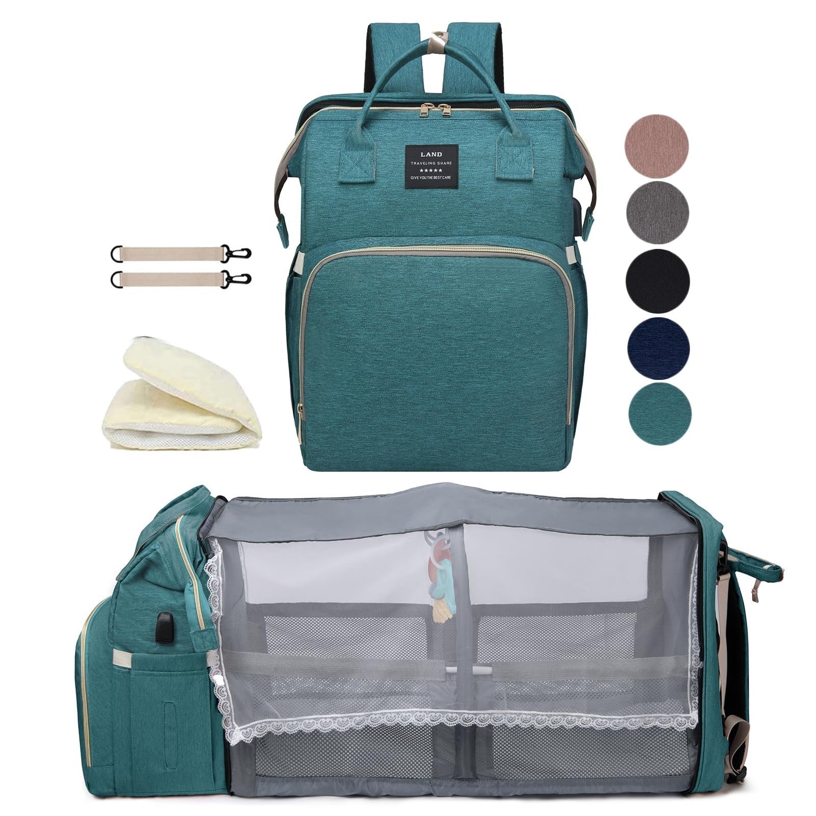 Large Capacity Diaper Bag Backpack with Changing Station, 25L, Waterproof & Styl1