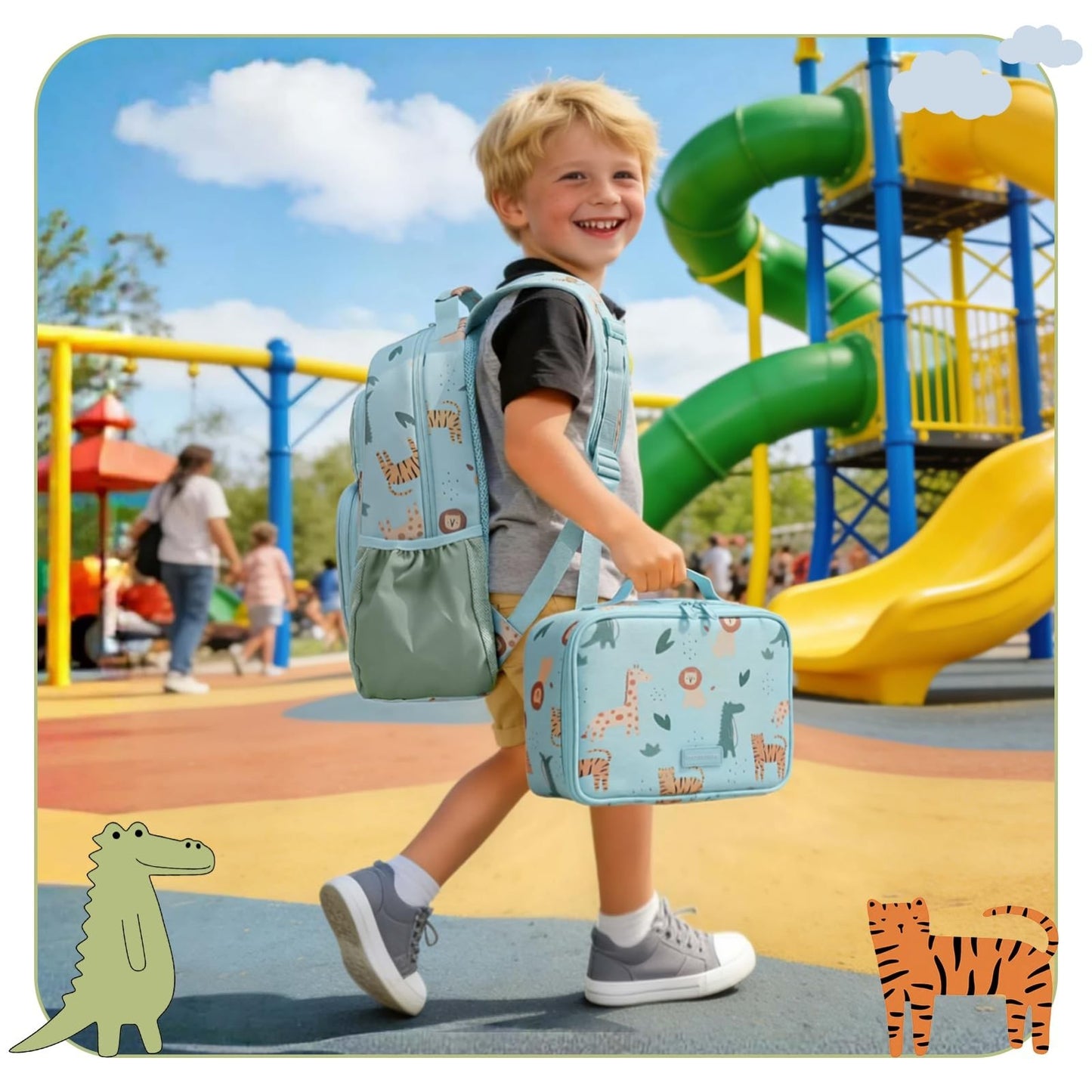Kids Backpack Set for Kindergarten, 3-Piece School Bag with Lunch Box & Pencil C2