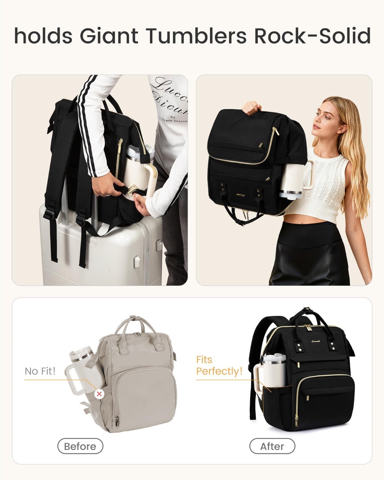 Stylish Waterproof Laptop Backpack with Cup Holder, 15.6" TSA Approved, Travel B6