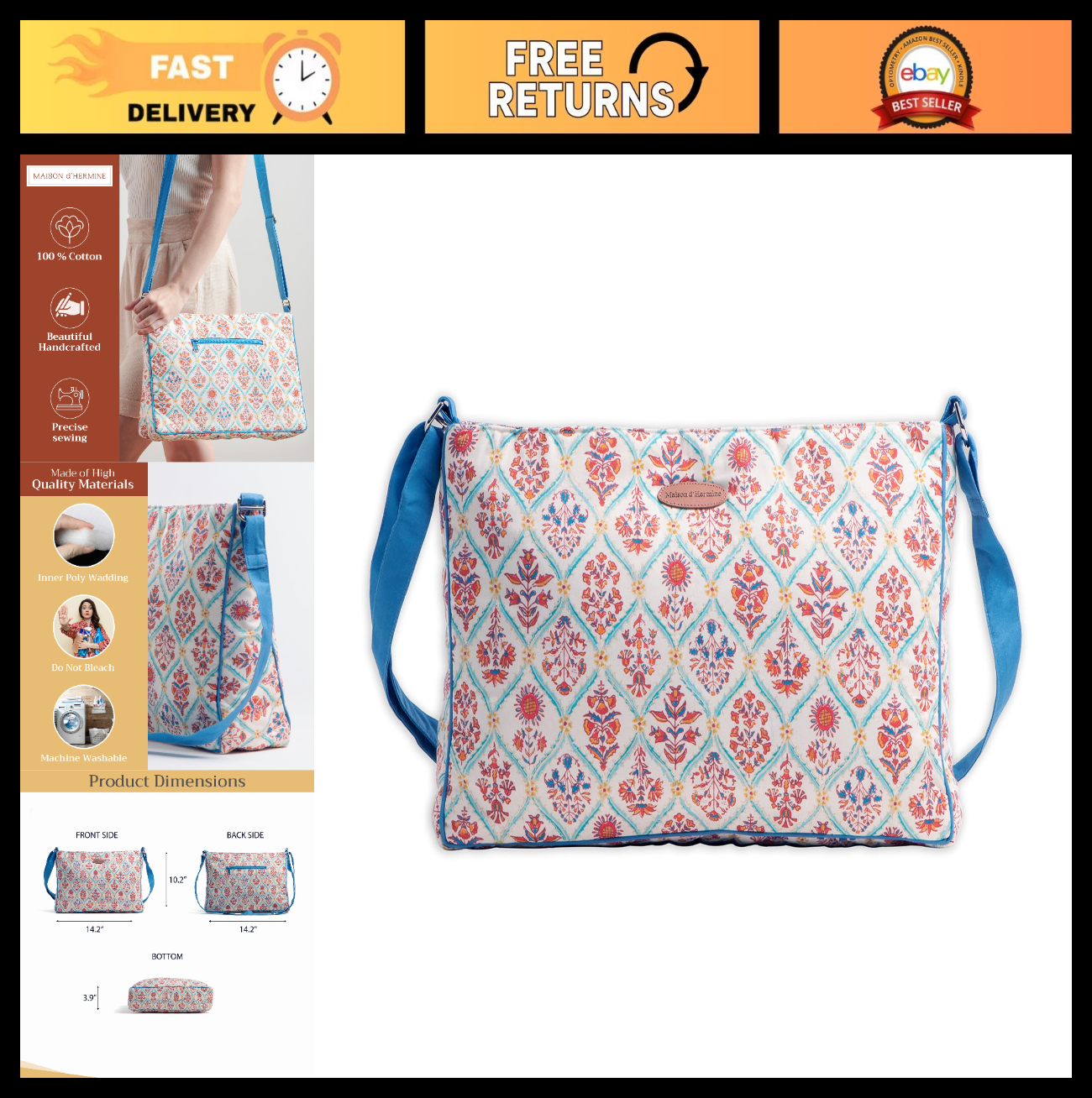 Stylish Women's Cotton Shoulder Hand Bag   Versatile Tote for Everyday Use0