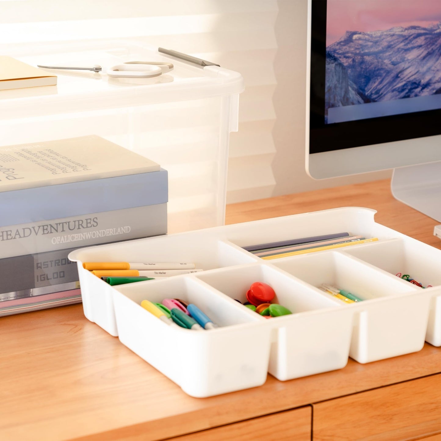 Clear Craft Organizers 32QT Storage Box with Tray   2 Pack, Ideal for Home & Off3